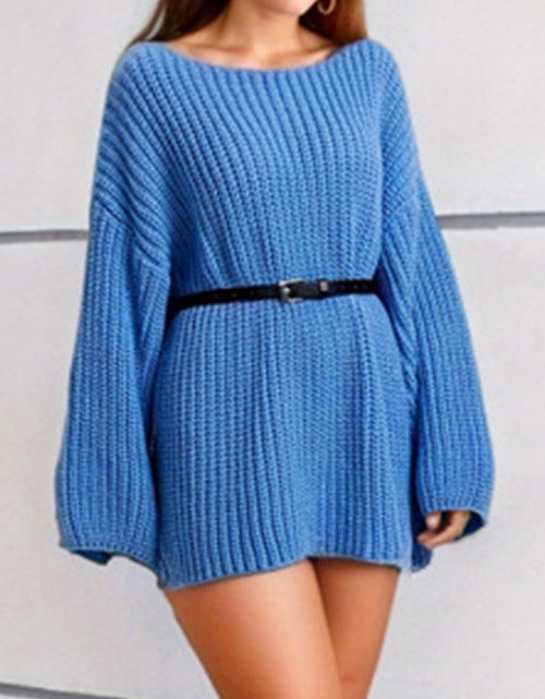 Load image into Gallery viewer, Boat Neck Dropped Shoulder Mini Sweater Dress
