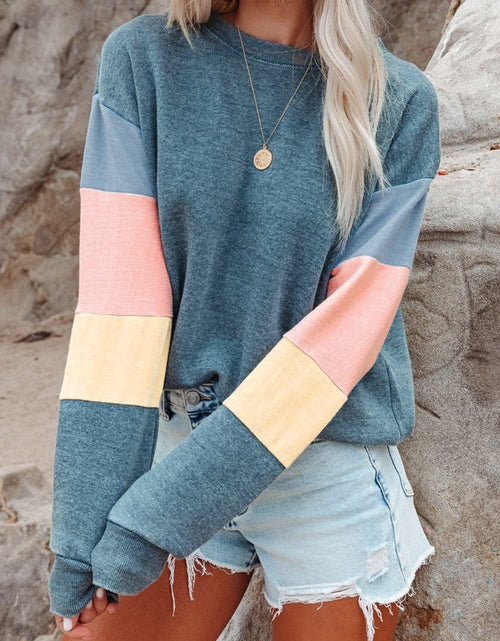 Load image into Gallery viewer, Color Block Round Neck Long Sleeve Sweatshirt
