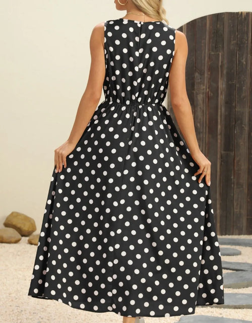 Load image into Gallery viewer, Polka Dot Round Neck Sleeveless Midi Dress
