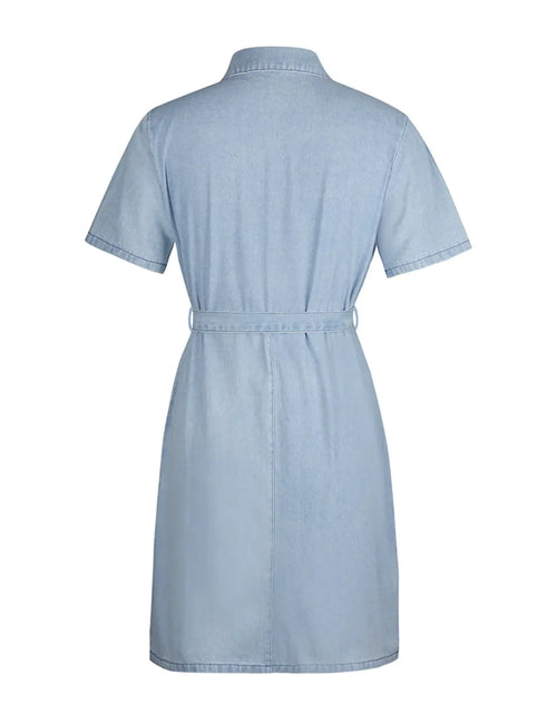 Load image into Gallery viewer, Full Size Zip Front Short Sleeve Denim Dress Plus Size
