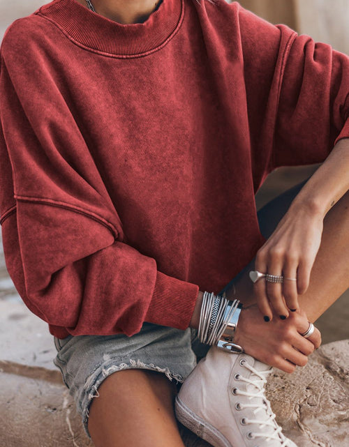 Load image into Gallery viewer, Mock Neck Dropped Shoulder Sweatshirt
