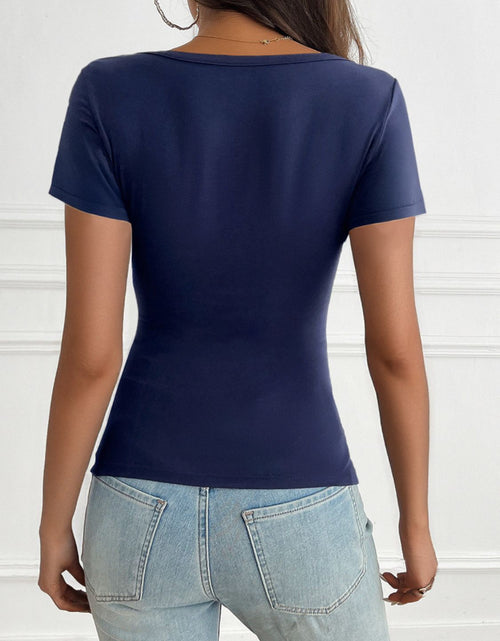 Load image into Gallery viewer, Devine Decorative Button Short Sleeve T-Shirt
