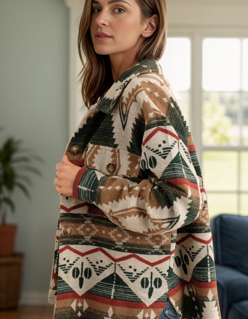 Load image into Gallery viewer, Geometric Button Up Long Sleeve Jacket
