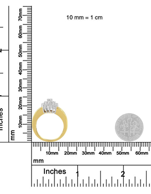 Load image into Gallery viewer, 10K Yellow Gold 1.0 Cttw Round &amp; Baguette Cut Diamond Floral Cluster Double-Channel Flared Band Statement Ring (H-I Color, SI2-I1 Clarity) by Haus of Brilliance
