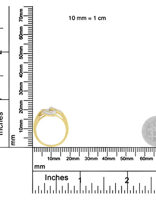Load image into Gallery viewer, 18K Yellow and White Gold Plated .925 Sterling Silver 3/8 Cttw Baguette and Round Diamond Bypass Triple Leaf Ring (I-J Color, I1-I2 Clarity) by Haus of Brilliance
