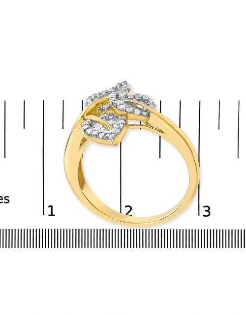 Load image into Gallery viewer, 18K Yellow Gold Plated .925 Sterling Silver 1/2 Cttw Baguette and Round Diamond Bypass Triple Leaf Ring (I-J Color, I1-I2 Clarity) by Haus of Brilliance
