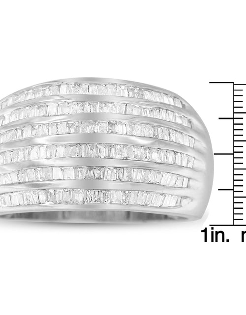 Load image into Gallery viewer, .925 Sterling Silver 1.0 Cttw Baguette-Cut Diamond 6-Row Channel Set Domed Tapered Cocktail Fashion Ring (H-I Color, I2-I3 Clarity) by Haus of Brilliance
