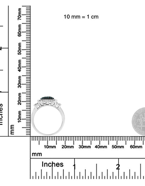 Load image into Gallery viewer, Black Rhodium Plated .925 Sterling Silver 1/2 Cttw White &amp; Blue Diamond Square Halo Cocktail Ring (Fancy Blue &amp; H-I Color, I2-I3 Clarity) by Haus of Brilliance
