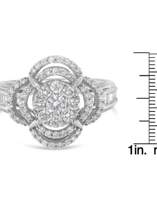 Load image into Gallery viewer, 14K White Gold 1.0 Cttw Round &amp; Baguette Cut Diamond Floral Cluster Quatrefoil Channel Set Band Cocktail Statement Ring (H-I Color, SI2-I1 Clarity) by Haus of Brilliance

