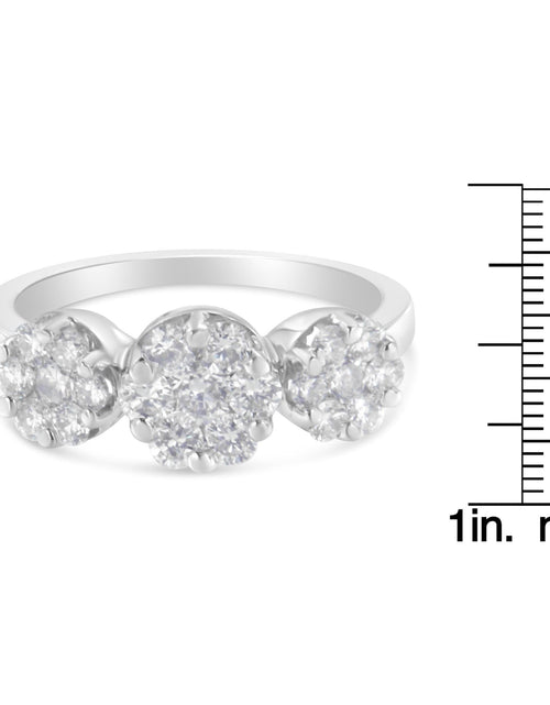 Load image into Gallery viewer, 14K White Gold 1-1/4 Cttw Brilliant Cut Diamond Three Round Floral Clusters Engagement or Fashion Ring (H-I Color, SI2-I1 Clarity) by Infinite Jewels
