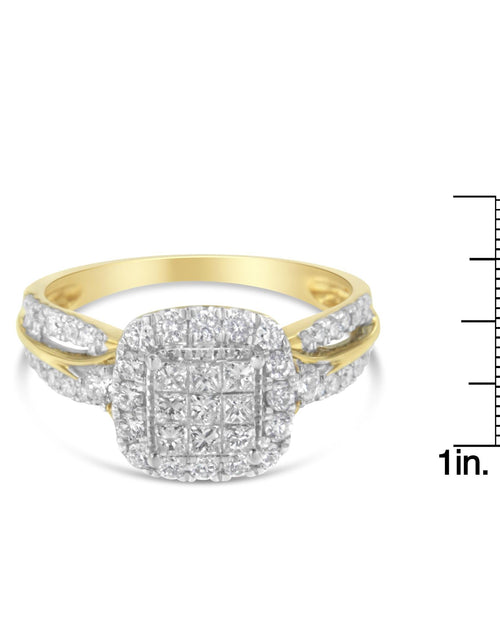 Load image into Gallery viewer, 10K Yellow Gold 1.0 Cttw Diamond Composite Cushion-Shape Halo 3-Band-Look Engagement Ring (H-I Color, SI1-SI2 Clarity) by Infinite Jewels
