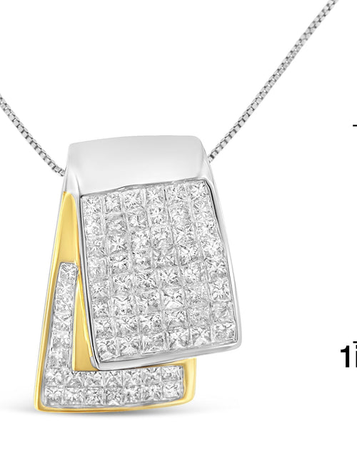 Load image into Gallery viewer, 14K White and Yellow Gold 2.0 Cttw Princess Cut Diamond Two Tone Foldover Box Pendant 18” Box Chain Necklace (H-I Color, SI1-SI2 Clarity) by Haus of Brilliance
