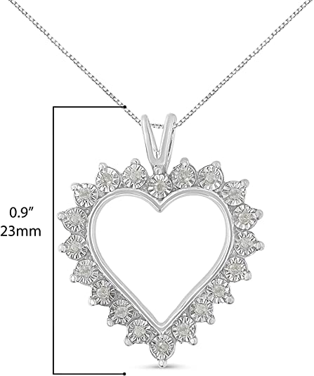 Load image into Gallery viewer, .925 Sterling Silver 1/4 Cttw Miracle Set Diamond Open Heart 18" Pendant Necklace (I-J Color, I3 Clarity) by Haus of Brilliance
