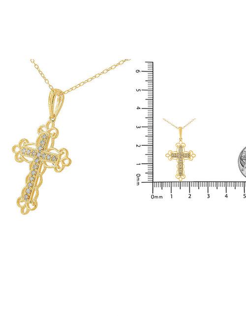 Load image into Gallery viewer, 10K Yellow Flashed .925 Sterling Silver 1/4 Cttw Champagne Diamond Filigree Cross Pendant Necklace (K-L Color, I1-I2 Clarity) - 18" by Infinite Jewels
