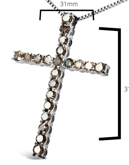 Load image into Gallery viewer, .925 Sterling Silver 1.0 Cttw Champagne Diamond Gold Cross Pendant Necklace for Women (Champagne Color, I1-I2 Clarity)- 18 inch by Infinite Jewels
