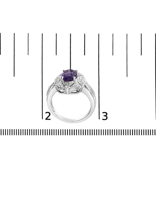 Load image into Gallery viewer, .925 Sterling Silver 9x7mm Oval Purple Amethyst and Round Diamond Accent Fashion Cocktail Ring (I-J Color, I1-I2 Clarity) by Infinite Jewels
