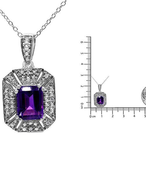 Load image into Gallery viewer, .925 Sterling Silver Purple Amethyst and Diamond Accent Art Deco Style 18" Pendant Necklace (I-J Color, I1-I2 Clarity) by Haus of Brilliance
