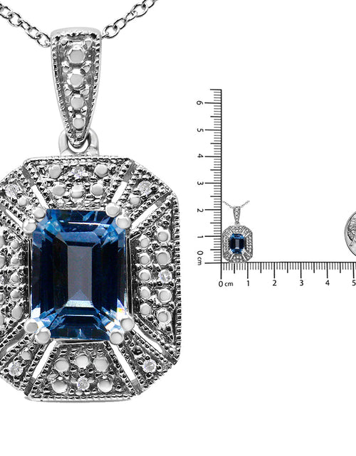 Load image into Gallery viewer, .925 Sterling Silver Blue Topaz and Diamond Accent Art Deco Style 18" Pendant Necklace (I-J Color, I1-I2 Clarity) by Infinite Jewels
