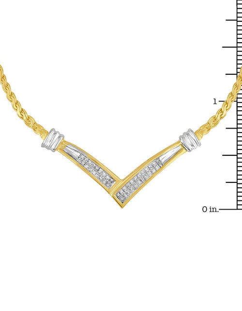 Load image into Gallery viewer, 10K Yellow and White Gold 1/2 Cttw Princess Cut Diamond Channel-Set “V” Shape 18" Franco Chain Necklace (H-I Color, SI2-I1 Clarity) by Haus of Brilliance
