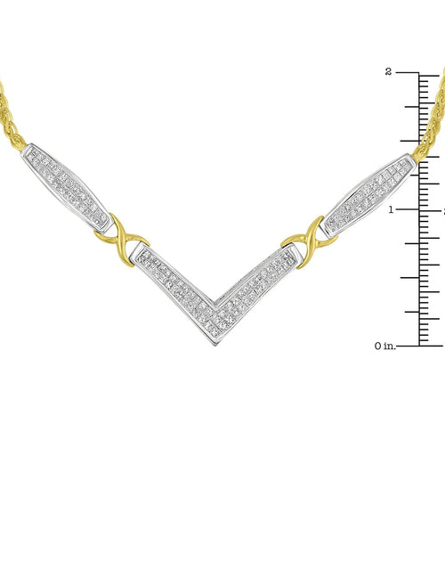 Load image into Gallery viewer, 14K Yellow and White Gold 2.0 Cttw Princess Cut Diamond Flared and X-Station V Shaped 18” Franco Chain Statement Necklace (H-I Color, SI2-I1 Clarity) by Haus of Brilliance
