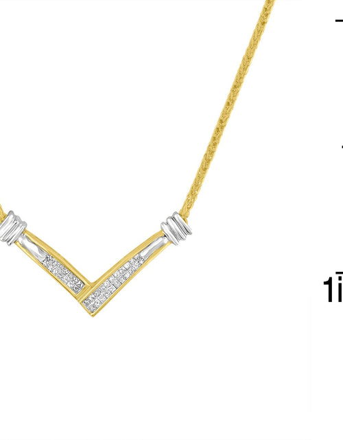 Load image into Gallery viewer, 14K Yellow and White Gold 1/4 Cttw Princess Cut Diamond Channel-Set “V” Shape 18" Pendant Necklace (H-I Color, SI2-I1 Clarity) by Infinite Jewels
