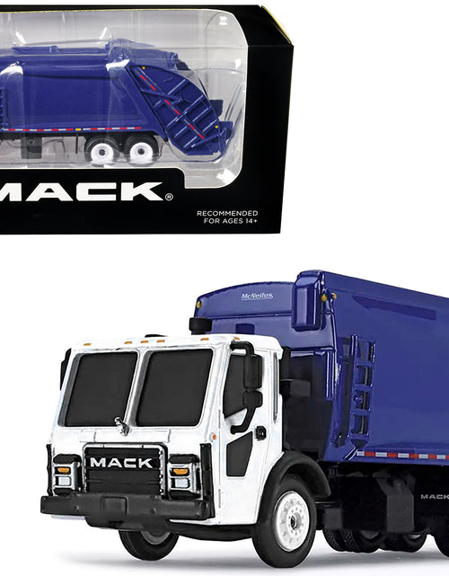 Load image into Gallery viewer, Mack LR with McNeilus Rear Load Refuse Body Blue and White 1/87 (HO) Diecast Model by First Gear
