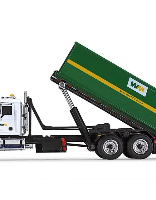 Load image into Gallery viewer, Mack Granite MP Refuse Garbage Truck with Tub-Style Roll-Off Container "Waste Management" White and Green 1/87 (HO) Diecast Model by First Gear
