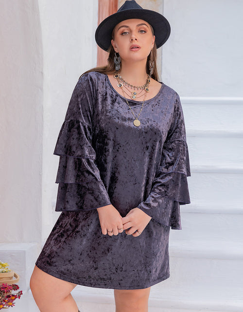 Load image into Gallery viewer, Plus Size Round Neck Flounce Sleeve Mini Dress
