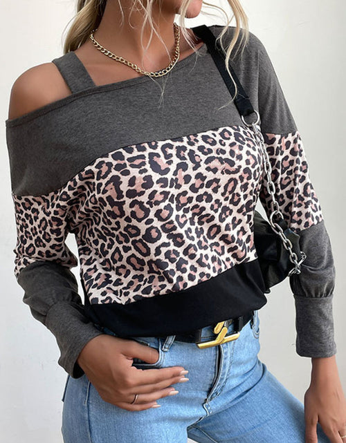 Load image into Gallery viewer, Perfee Leopard Print Color Block Cold  Shoulder Top
