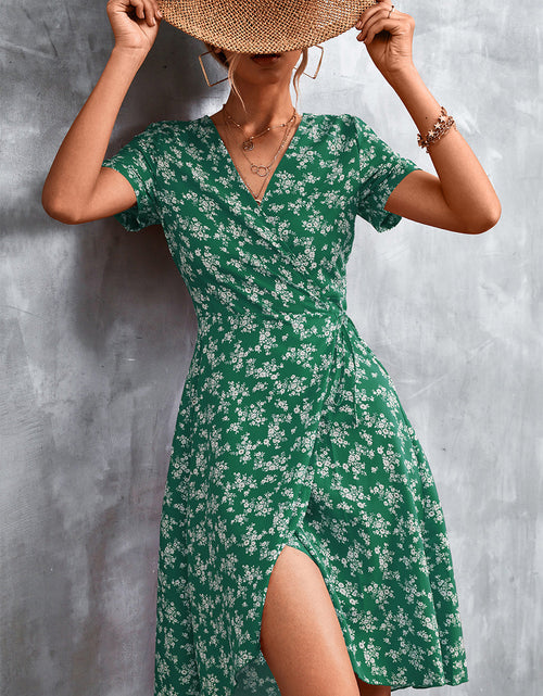 Load image into Gallery viewer, Floral Surplice Neck Flutter Sleeve Dress
