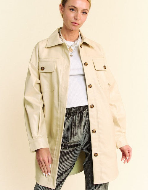 Load image into Gallery viewer, Davi &amp; Dani Faux Leather Button Up Jacket with Chest Pockets
