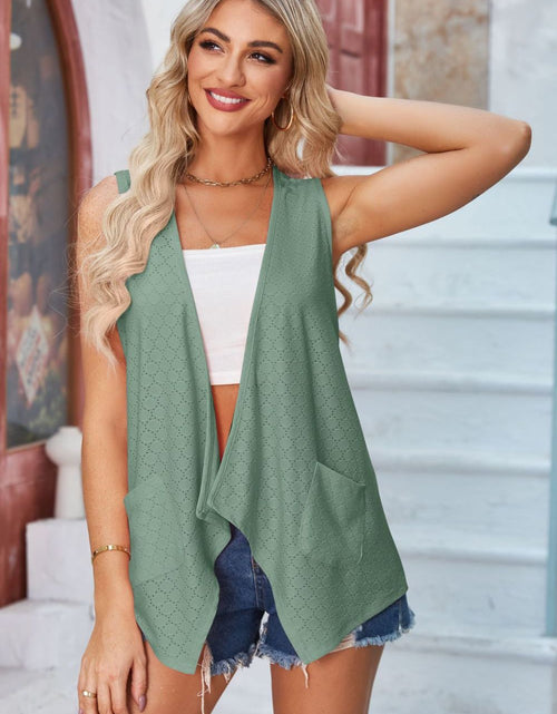 Load image into Gallery viewer, Eyelet Open Front Sleeveless Cardigan
