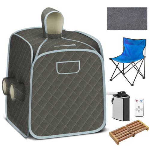 Load image into Gallery viewer, 800W 2 Person Portable Steam Sauna Tent SPA with Hat Side Holes 3L Steamer-Gray
