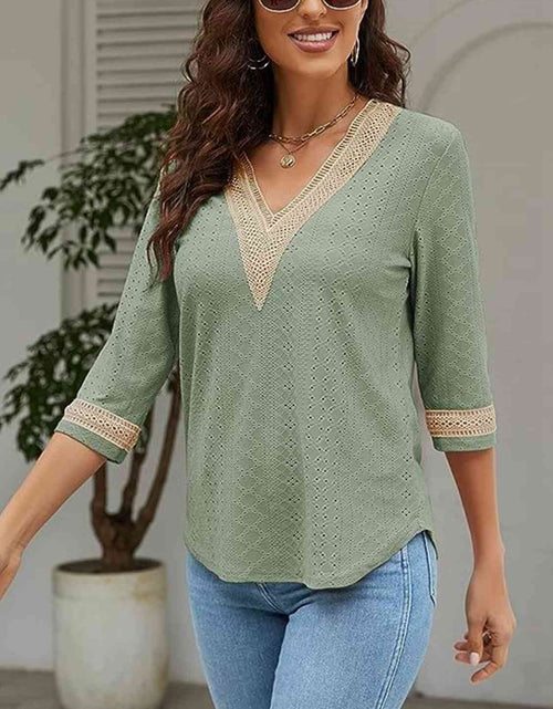 Load image into Gallery viewer, V-Neck Eyelet Blouse
