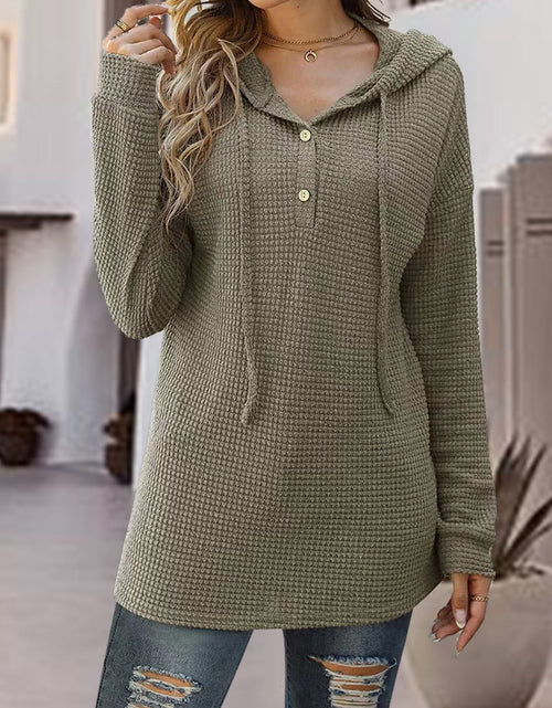 Load image into Gallery viewer, Half Button Up Drawstring Hoodie
