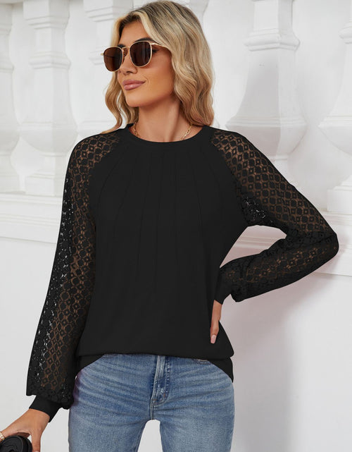 Load image into Gallery viewer, Round Neck Lace Long Sleeve Top
