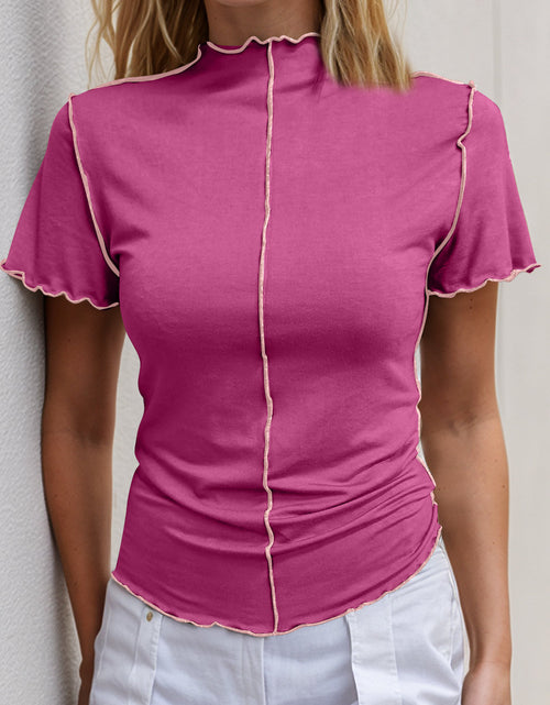 Load image into Gallery viewer, Basic Bae Contrast Trim Mock Neck Short Sleeve T-Shirt
