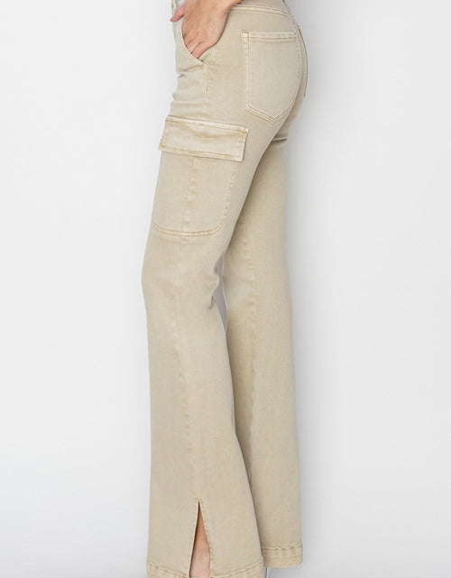 Load image into Gallery viewer, RISEN Full Size High Rise Side Slit Cargo Bootcut Jeans
