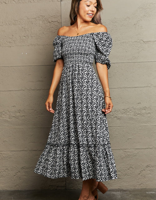 Load image into Gallery viewer, Perfee Floral Lace-Up Off-Shoulder Midi Dress
