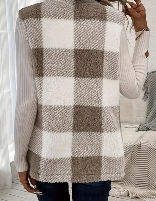 Load image into Gallery viewer, Sherpa Plaid Open Front Vest Coat
