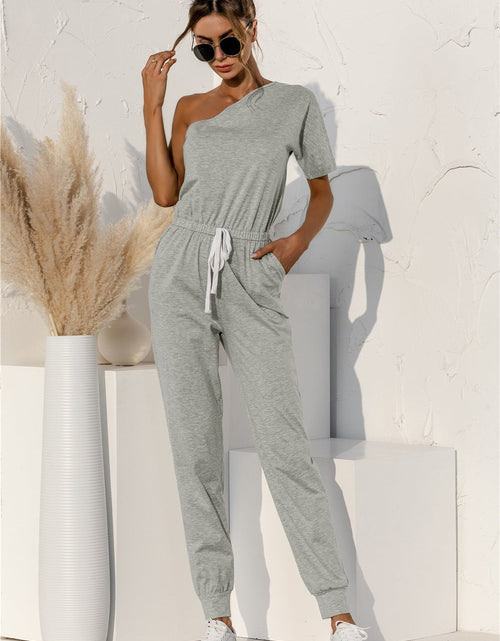 Load image into Gallery viewer, Single Shoulder Short Sleeve Jumpsuit
