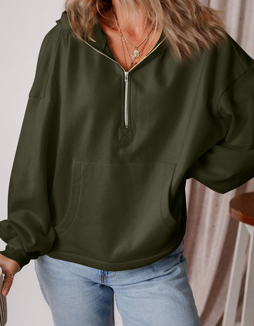 Load image into Gallery viewer, Pocketed Half Zip Dropped Shoulder Hoodie
