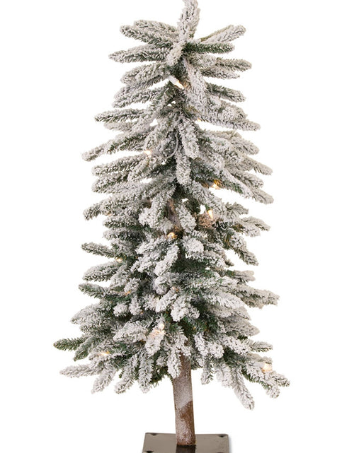 Load image into Gallery viewer, LED Flocked Alpine Pencil Tree with Metal Base 3'H
