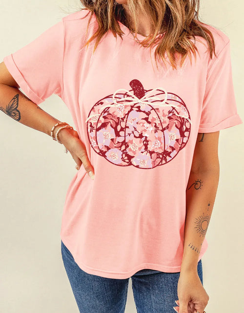 Load image into Gallery viewer, Pumpkin Graphic Round Neck Long Sleeve T-Shirt
