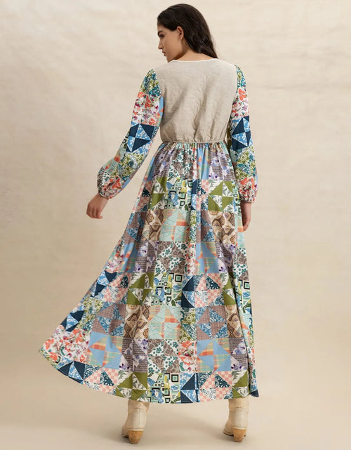 Load image into Gallery viewer, Tied Front Printed Long Sleeve Maxi Dress
