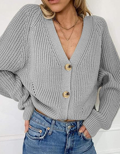 Load image into Gallery viewer, Button Up V-Neck Long Sleeve Cardigan
