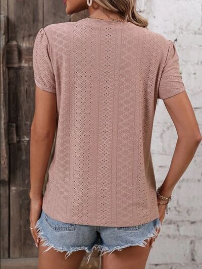 Load image into Gallery viewer, Eyelet V-Neck Petal Sleeve T-Shirt
