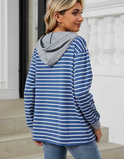 Load image into Gallery viewer, Drawstring Striped Long Sleeve Hoodie
