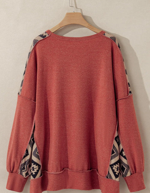 Load image into Gallery viewer, Plus Size Geometric Round Neck Long Sleeve Sweatshirt
