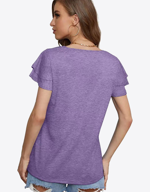 Load image into Gallery viewer, Tie-Neck Layered Flutter Sleeve Blouse
